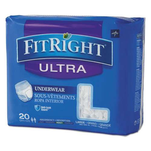 Fitright Ultra Protective Underwear, Large, 40" To 56" Waist, 20/pack Fitright Ultra Protective Underwear, Large, 40" To 56" Waist, 20/pack