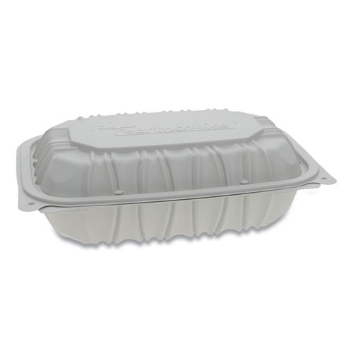 Earthchoice Vented Microwavable Mfpp Hinged Lid Container, 8.5 X 8.5 X 3.1, White, 146/carton Earthchoice Vented Microwavable Mfpp Hinged Lid Container, 8.5 X 8.5 X 3.1, White, 146/carton