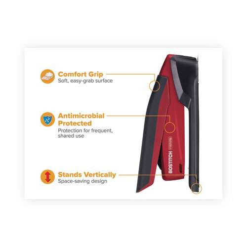 Inpower Spring-powered Desktop Stapler, 20-sheet Capacity, Red Inpower Spring-powered Desktop Stapler, 20-sheet Capacity, Red