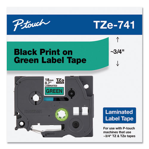 Tze Standard Adhesive Laminated Labeling Tape, 0.7" X 26.2 Ft, Black On Green Tze Standard Adhesive Laminated Labeling Tape, 0.7" X 26.2 Ft, Black On Green