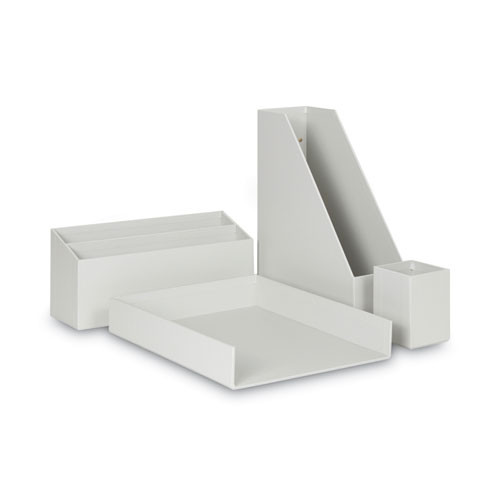Four-piece Desk Organization Kit, Magazine Holder/paper Tray/pencil Cup/storage Bin, Chipboard, Gray Four-piece Desk Organization Kit, Magazine Holder/paper Tray/pencil Cup/storage Bin, Chipboard, Gray