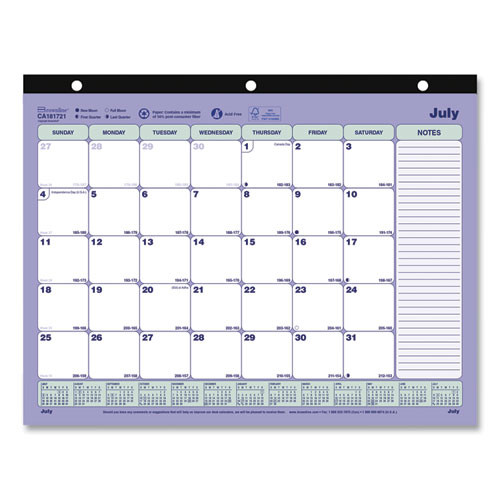 Academic 13-month Binder-insertable Desk Pad Calendar, 11 X 8.5, White/blue/green Sheets, 13-month: July 2025 To July 2026