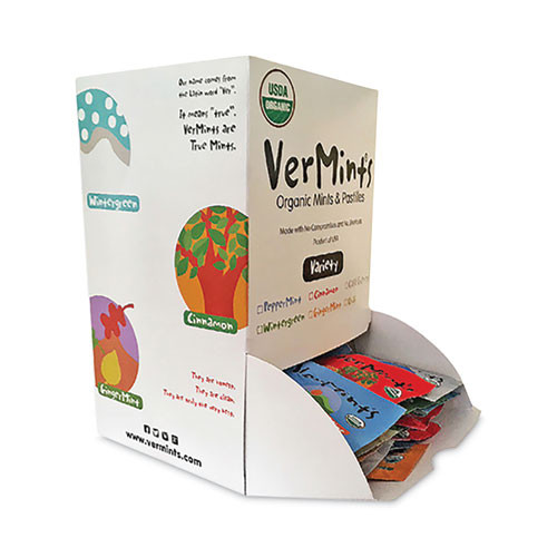 Vermints Organic Mints/pastilles, Assorted Flavors, 2 Mints/0.7 Oz Individually Wrapped, 120/box Vermints Organic Mints/pastilles, Assorted Flavors, 2 Mints/0.7 Oz Individually Wrapped, 120/box