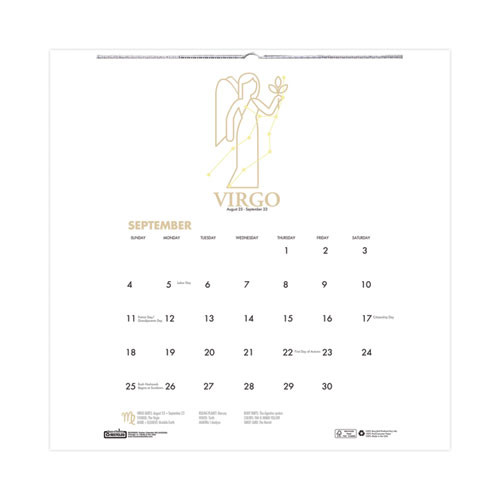 Recycled Academic Zodiac Wall Calendar, 11 X 14, Multicolor Sheets, 12-month (aug To July): 2025 To 2026