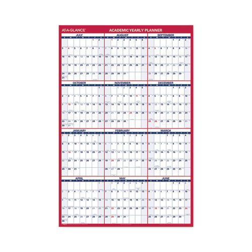 Academic Erasable Reversible Extra Large Wall Calendar, 48 X 32, White/blue/red, 12 Month (july To June): 2025 To 2026
