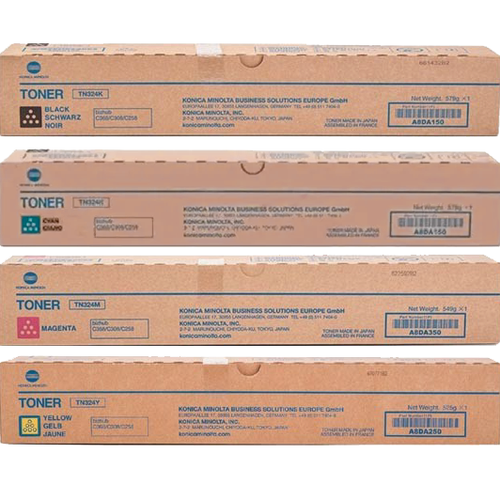 TN324 Set | A8DA130, A8DA230, A8DA330, A8DA430 | Original Konica Minolta Toner Cartridges - Black, Cyan, Magenta, Yellow TN324 Set | A8DA130, A8DA230, A8DA330, A8DA430 | Original Konica Minolta Toner Cartridges - Black, Cyan, Magenta, Yellow