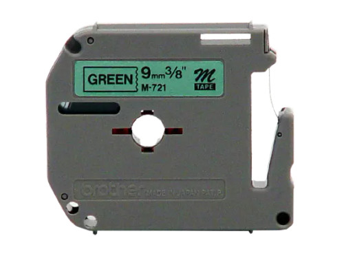 M-721 | Original Brother Non-Laminated Tape for P-touch, 0.35" X 26.2 Ft - Black on Green