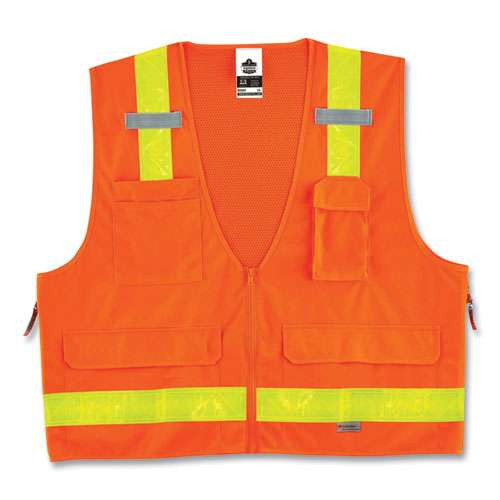 Glowear 8250zhg Class 2 Hi-gloss Surveyors Zipper Vest, Polyester, 4x-large/5x-large, Orange Glowear 8250zhg Class 2 Hi-gloss Surveyors Zipper Vest, Polyester, 4x-large/5x-large, Orange