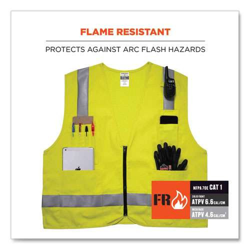Glowear 8262frz Class 2 Fr Surveyor Zipper Vest, Tencel/modacrylic/para-aramid/kevlar, Large/x-large, Lime Glowear 8262frz Class 2 Fr Surveyor Zipper Vest, Tencel/modacrylic/para-aramid/kevlar, Large/x-large, Lime