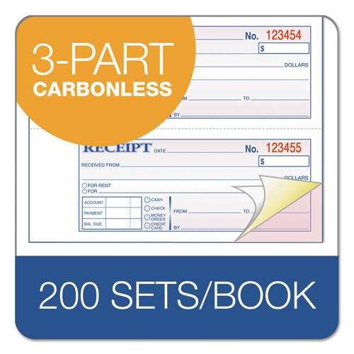 Tops 3-part Hardbound Receipt Book, Three-part Carbonless, 7 X 2.75, 4/page, 200 Forms Tops 3-part Hardbound Receipt Book, Three-part Carbonless, 7 X 2.75, 4/page, 200 Forms