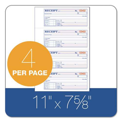 Tops 3-part Hardbound Receipt Book, Three-part Carbonless, 7 X 2.75, 4/page, 200 Forms Tops 3-part Hardbound Receipt Book, Three-part Carbonless, 7 X 2.75, 4/page, 200 Forms