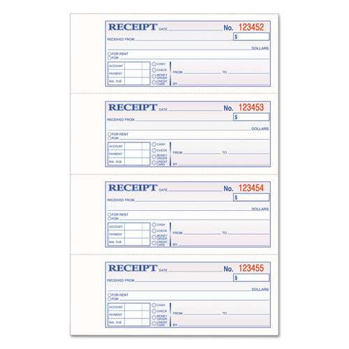 Tops 3-part Hardbound Receipt Book, Three-part Carbonless, 7 X 2.75, 4/page, 200 Forms Tops 3-part Hardbound Receipt Book, Three-part Carbonless, 7 X 2.75, 4/page, 200 Forms