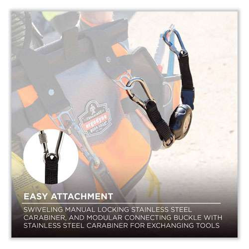 Squids 3000 Retractable Tool Lanyard With Carabiner Anchor, 1 Lb Working Capacity, 48" Long, Black Squids 3000 Retractable Tool Lanyard With Carabiner Anchor, 1 Lb Working Capacity, 48" Long, Black