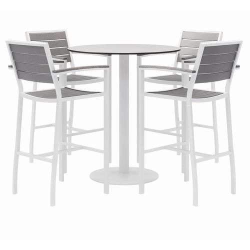 Eveleen Outdoor Bistro Patio Table With Four Gray Powder-coated Polymer Barstools, Round, 41"h, White Eveleen Outdoor Bistro Patio Table With Four Gray Powder-coated Polymer Barstools, Round, 41"h, White