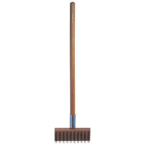 Sparta Broiler Master Grill Brush And Scraper With Handle, Metal Bristles, 30", Natural Wood Handle
