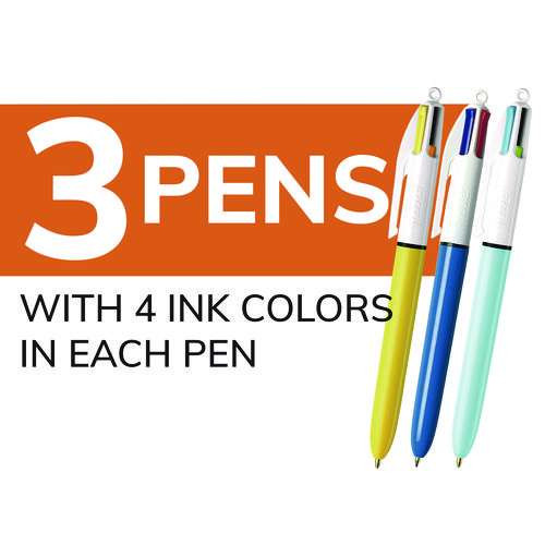 4-color Multi-color Ballpoint Pen, Retractable, Medium 1 Mm, Assorted Ink And Barrel Colors, 3/pack