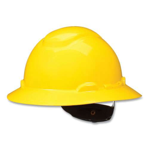 Securefit Full Brim Hard Hat With Uvicator, Four-point Ratchet Suspension, Yellow Securefit Full Brim Hard Hat With Uvicator, Four-point Ratchet Suspension, Yellow