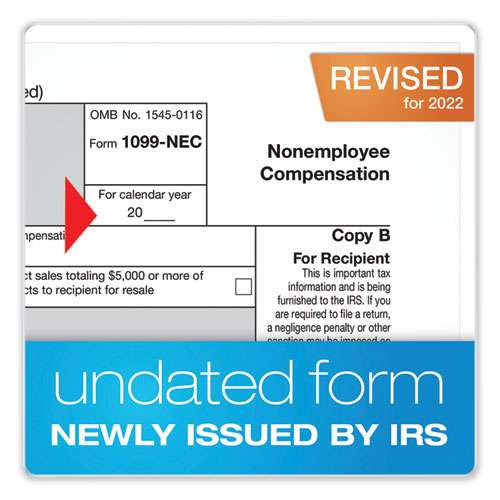 1099-nec + 1096 Tax Form Bundle, Inkjet/laser, Fiscal Year: 2023, 5-part, 8.5 X 3.67, 3 Forms/sheet, 24 Forms Total