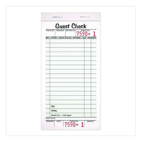 One-part Guest Check Pad With Perforated Stub, One-part (no Copies), 3.4 X 6.25, 50 Forms/pad, 10 Pads/pack One-part Guest Check Pad With Perforated Stub, One-part (no Copies), 3.4 X 6.25, 50 Forms/pad, 10 Pads/pack