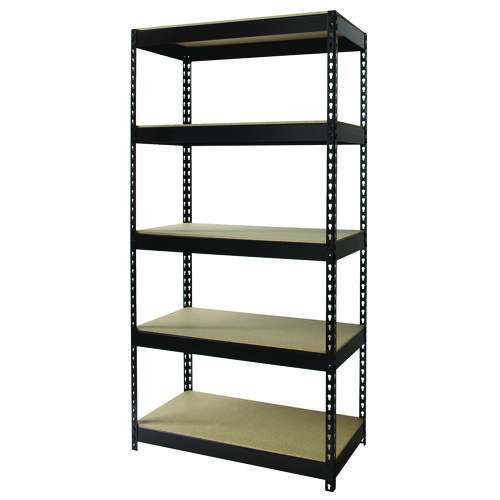 Steel Shelving Unit With Particleboard Shelves, Five-shelf, 36w X 18d X 72h, Steel, Black Steel Shelving Unit With Particleboard Shelves, Five-shelf, 36w X 18d X 72h, Steel, Black