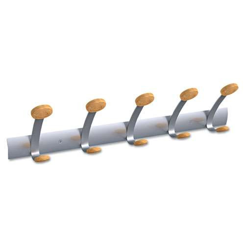 Wooden Coat Hook, Three Wood Peg Wall Rack, Brown/silver
