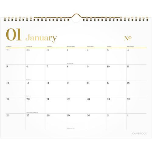 Workstyle Monthly Wall Calendar, 15 X 12, White/gold Sheets, 12-month (jan To Dec): 2026