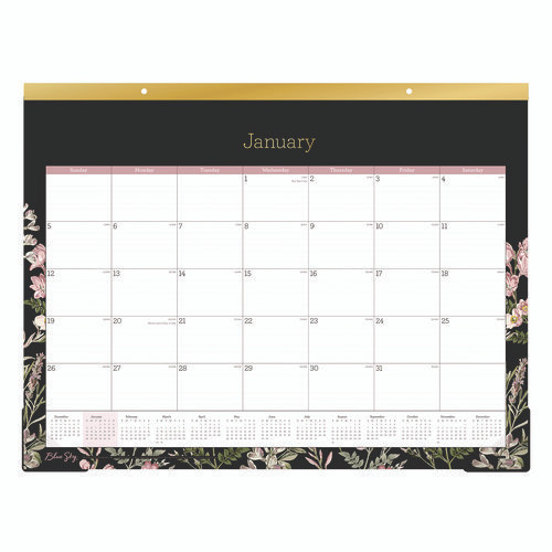 Neveah Monthly Desk Pad Calendar, Floral Artwork, 22" X 17", White/black/pink Sheets, Gold Headband, 12-month (jan-dec): 2026