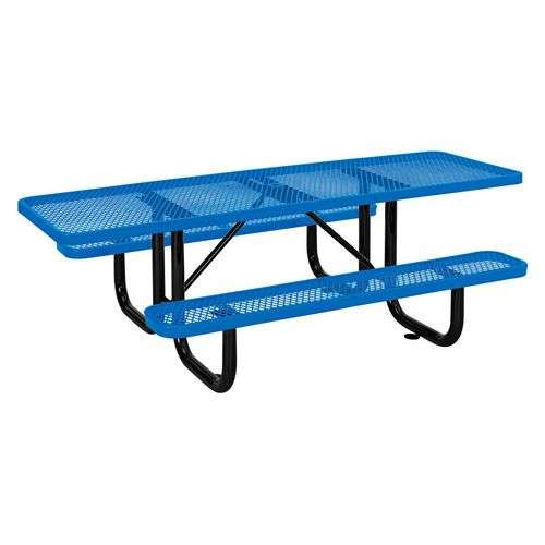Ada Compliant Expanded Steel Picnic Table, Rectangular, 96 X 60 X 29.5, Blue Top And Base Ada Compliant Expanded Steel Picnic Table, Rectangular, 96 X 60 X 29.5, Blue Top And Base