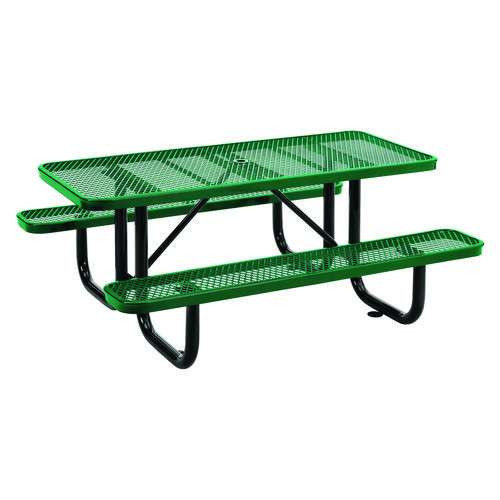 Expanded Steel Picnic Table, Rectangular, 72 X 62 X 29.5, Green Top, Green Base/legs Expanded Steel Picnic Table, Rectangular, 72 X 62 X 29.5, Green Top, Green Base/legs