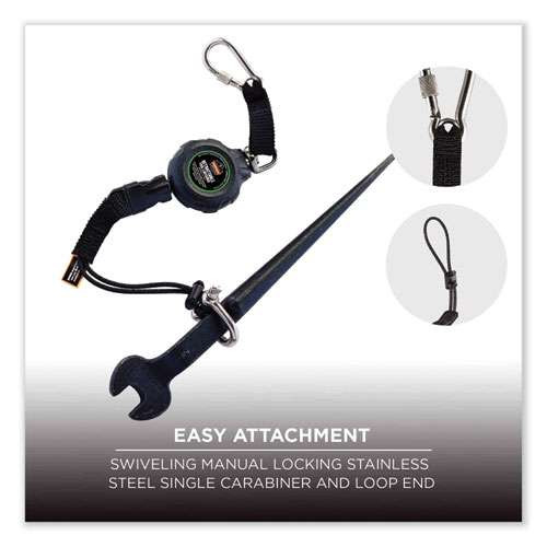 Squids 3001 Retractable Tool Lanyard With Choking-loop Tool Tether + Carabiner Anchor, 2 Lb Max Working Capacity, 48" Long Squids 3001 Retractable Tool Lanyard With Choking-loop Tool Tether + Carabiner Anchor, 2 Lb Max Working Capacity, 48" Long