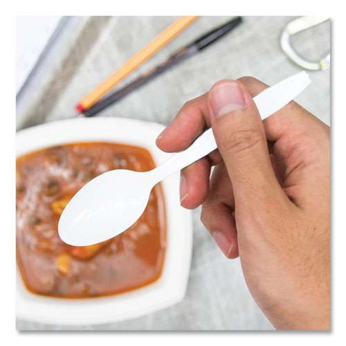 Impress Heavyweight Full-length Polystyrene Cutlery, Spoon, Plastic, White, 100/box, 10 Boxes/carton Impress Heavyweight Full-length Polystyrene Cutlery, Spoon, Plastic, White, 100/box, 10 Boxes/carton