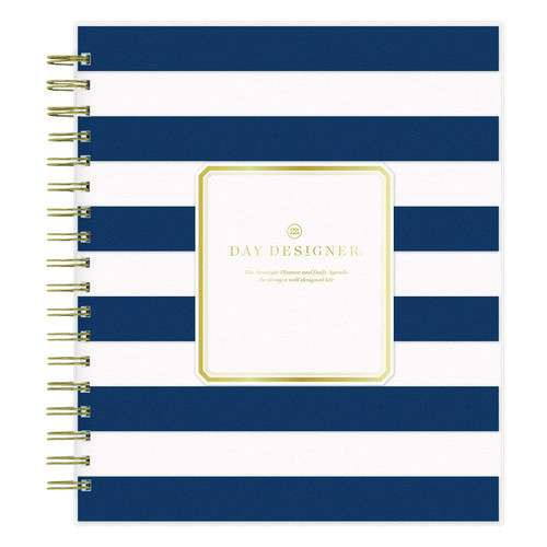 Day Designer Navy Stripe Daily/monthly Planner, Horizontal Stripe Artwork, 10 X 8, Navy/white Cover, 12-month (jan-dec): 2025