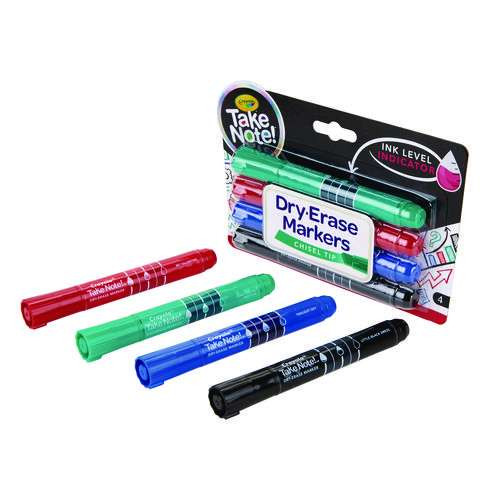 Take Note Dry Erase Markers, Chisel Tip, Assorted Colors, 4/set