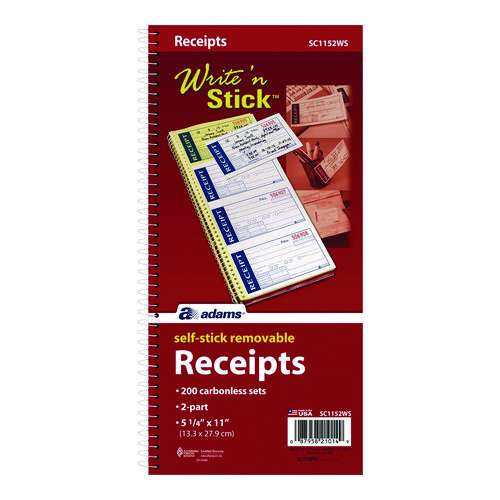 Write 'n Stick Receipt Book, Two-part Carbonless, 4.75 X 2.75, 4 Forms/sheet, 200 Forms Total Write 'n Stick Receipt Book, Two-part Carbonless, 4.75 X 2.75, 4 Forms/sheet, 200 Forms Total