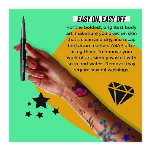 Bodymark Temporary Tattoo Markers, Fine Brush Tip, Assorted Colors, 8/pack
