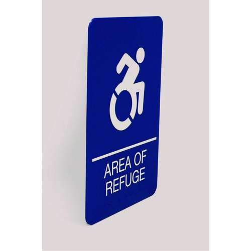 Ada Sign, Area Of Refuge, 6 X 9, Blue Face, White Graphics Ada Sign, Area Of Refuge, 6 X 9, Blue Face, White Graphics