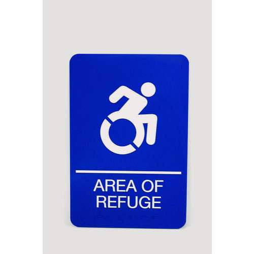 Ada Sign, Area Of Refuge, 6 X 9, Blue Face, White Graphics Ada Sign, Area Of Refuge, 6 X 9, Blue Face, White Graphics