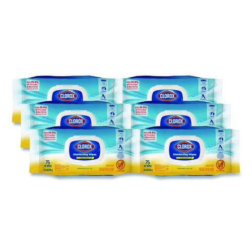 Disinfecting Wipes, Easy Pull Pack, 1-ply, 8 X 7, Lemon Scent, White, 75 Towels/box, 6 Boxes/carton Disinfecting Wipes, Easy Pull Pack, 1-ply, 8 X 7, Lemon Scent, White, 75 Towels/box, 6 Boxes/carton