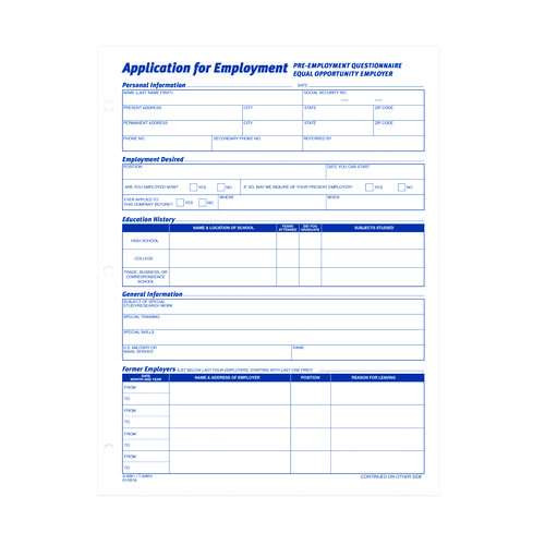 Employment Applications, One-part (no Copies), 11 X 8.38, 50 Forms/pad, 2 Pads/pack Employment Applications, One-part (no Copies), 11 X 8.38, 50 Forms/pad, 2 Pads/pack