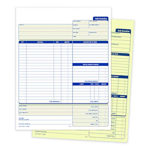 Multipart Job Invoice Forms, Two-part Carbonless, 8.5 X 10.94, 100 Forms Total Multipart Job Invoice Forms, Two-part Carbonless, 8.5 X 10.94, 100 Forms Total