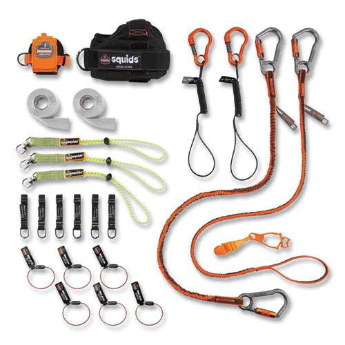 Squids 3183 Carpenter + Laborer Tool Tethering Kit, Assorted Max Working Capacities, Lengths And Colors Squids 3183 Carpenter + Laborer Tool Tethering Kit, Assorted Max Working Capacities, Lengths And Colors