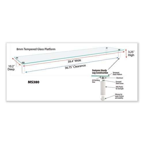Extra Wide Glass Monitor Riser, 39.4" X 10.2" X 3.25", Clear, Supports 60 Lbs Extra Wide Glass Monitor Riser, 39.4" X 10.2" X 3.25", Clear, Supports 60 Lbs