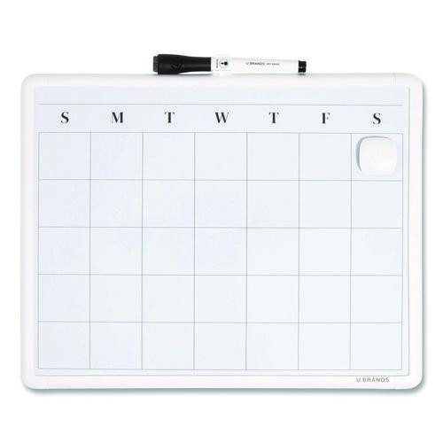 Magnetic Dry Erase Monthly Calendar, 14" X 11", White Surface, White Plastic Frame