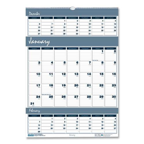 Bar Harbor Recycled Wirebound 3-months-per-page Wall Calendar, 12 X 17, White/blue/gray, 14-month: Dec 2025 To Jan 2027 Bar Harbor Recycled Wirebound 3-months-per-page Wall Calendar, 12 X 17, White/blue/gray, 14-month: Dec 2025 To Jan 2027