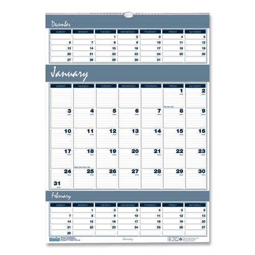 Bar Harbor Recycled Wirebound 3-months-per-page Wall Calendar, 12 X 17, White/blue/gray, 14-month: Dec 2025 To Jan 2027 Bar Harbor Recycled Wirebound 3-months-per-page Wall Calendar, 12 X 17, White/blue/gray, 14-month: Dec 2025 To Jan 2027