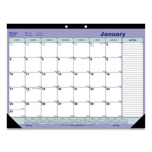 Monthly Desk Pad Calendar, 21.25 X 16, White/blue/green Sheets, Black Binding, Black Corners, 12-month (jan To Dec): 2026 Monthly Desk Pad Calendar, 21.25 X 16, White/blue/green Sheets, Black Binding, Black Corners, 12-month (jan To Dec): 2026