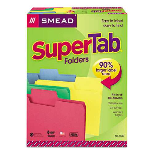 Supertab Colored File Folders, 1/3-cut Tabs: Assorted, Letter Size, 0.75" Expansion, 11-pt Stock, Color Assortment 1, 100/box Supertab Colored File Folders, 1/3-cut Tabs: Assorted, Letter Size, 0.75" Expansion, 11-pt Stock, Color Assortment 1, 100/box