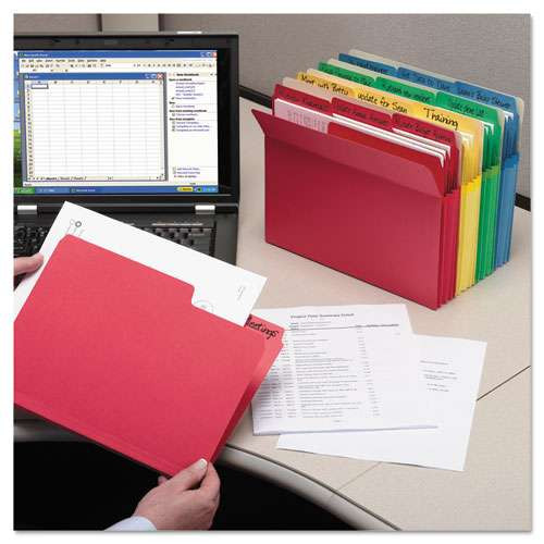 Supertab Colored File Folders, 1/3-cut Tabs: Assorted, Letter Size, 0.75" Expansion, 11-pt Stock, Color Assortment 1, 100/box Supertab Colored File Folders, 1/3-cut Tabs: Assorted, Letter Size, 0.75" Expansion, 11-pt Stock, Color Assortment 1, 100/box