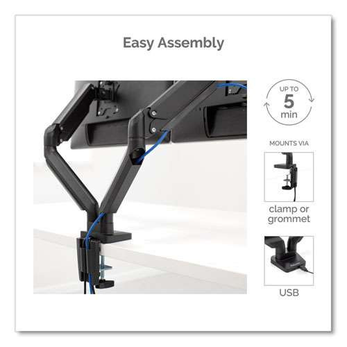 Platinum Series Dual Monitor Arm For 27" Monitors, 360 Deg Rotation, +85 Deg/-20 Deg Tilt, 360 Deg Pan, Black, Supports 20 Lb Platinum Series Dual Monitor Arm For 27" Monitors, 360 Deg Rotation, +85 Deg/-20 Deg Tilt, 360 Deg Pan, Black, Supports 20 Lb