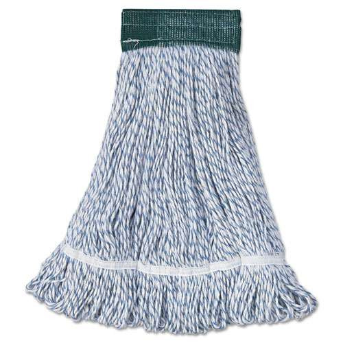 Mop Head, Floor Finish, Wide, Rayon/polyester, Medium, White/blue, 12/carton Mop Head, Floor Finish, Wide, Rayon/polyester, Medium, White/blue, 12/carton